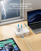 US to Europe Travel Adapter 220V to 110V Voltage Converter with 4.5A 6-Port USB Charging and UK/AU/US/EU Worldwide Plug Adapter