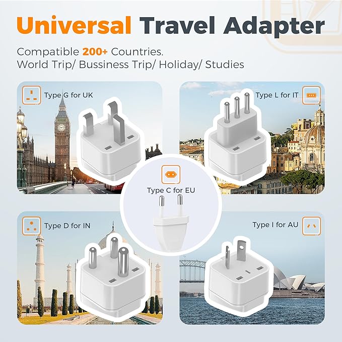 220V to 110V Voltage Converter US to Europe, TESSAN 250W Universal Travel Adapter with 4 USB Ports QC 3.0 PD 36W and EU/UK/AU/IT/India International Power Adaptor, Converter for European Travel