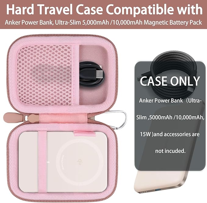 khanka for Anker Nano Power Bank Ultra-Slim 5,000Mah & Maggo Power Bank 10K Case,Compatible with Anker A1667/A1665/A1664 Slim Magnetic Charger,Protective Carrying Case Only (Pink)