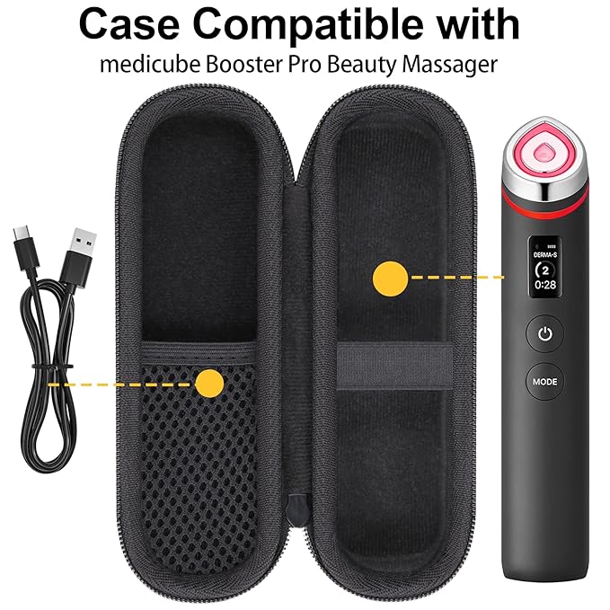 Hard Carrying Case for medicube Booster Pro 6-in-1 Real Glass Glow Beauty Massager, Shockproof EVA Storage Organizer with Mesh Pocket, Portable Travel Case, Black