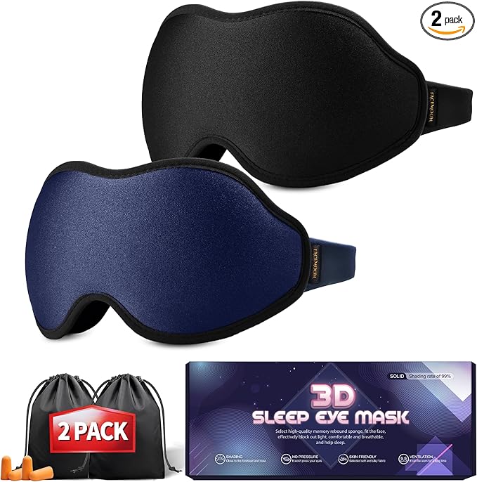 Sleep Mask for Lash Extensions - Blackout Eye Cover, 3D Contoured Sleeping Mask for Side Sleeper, Soft Memory Foam, Eye Masks for Travel, Airplane, Night(Cloud Black, Cloud Blue)