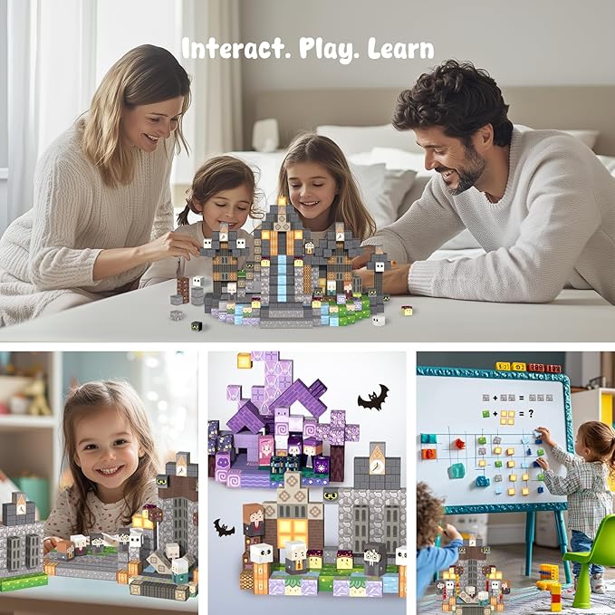 Magnetic Blocks— 120PCS Magnet Toys for Kids, Magnetic Building Blocks Cubes, Montessori Sensory Stacking Magnets, School STEM Toys Birthday Gifts for Boys and Girls Age 3+ Years Old (Magic Castle)
