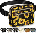 Capolo Fanny Packs for Women Fashion Waist Packs Bag with Adjustable Strap and 4 Zipper Pockets Waterproof Everywhere Crossbody Belt Bag for Workout Running Travelling(Sunflower, Large)