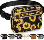 Capolo Fanny Packs for Women Fashion Waist Packs Bag with Adjustable Strap and 4 Zipper Pockets Waterproof Everywhere Crossbody Belt Bag for Workout Running Travelling(Sunflower, Large)