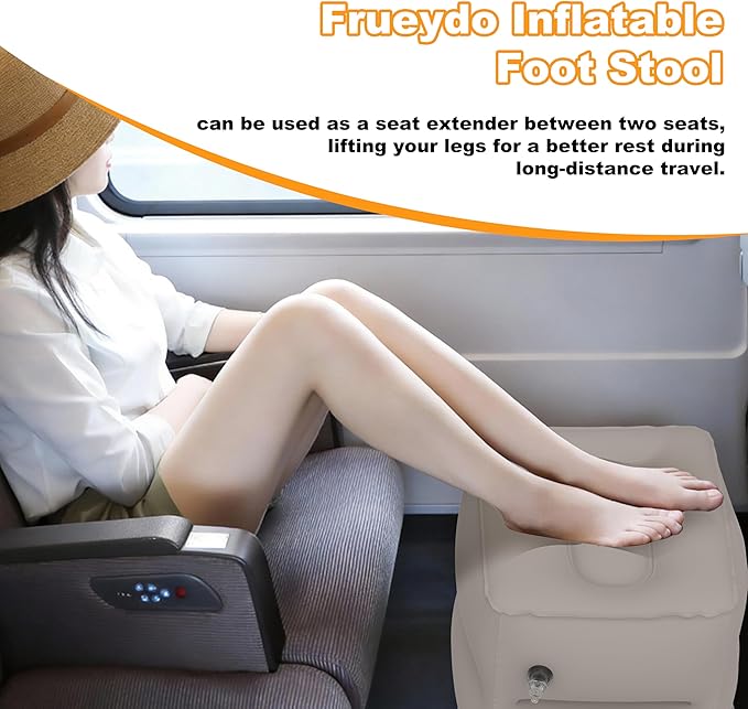 Inflatable Travel Pillow for Airplane, Adjustable Foot Rest Cushion for Under Sesk, Portable Foot Stool for Long Flights, Office and Home Use