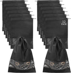 12 Pcs Portable Travel Shoe Bags, 17.3 x 12.6 Inches Waterproof Non-Woven Shoe Organizers Storage Bags, Large Drawstring Shoes Pouch Packing Organizers with Rope for Men, Women, Children (Black)
