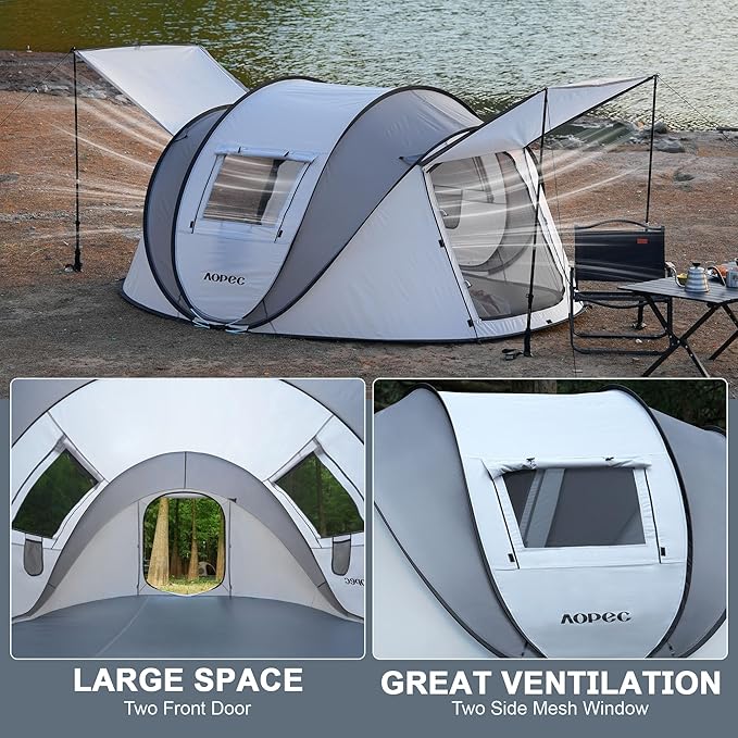 Pop Up Camping Tent, 2/4/6 Person Instant Tent Waterproof PU4500mm, Spacious Ventilated Camping Tent with Front Porch, Quick Setup Lightweight Portable for Outdoor Camping Hiking Beach