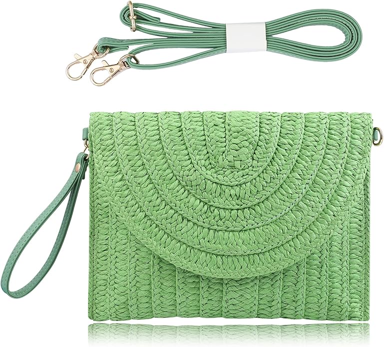COOKOOKY Straw Clutch Handbag Summer Beach Straw Purse for Women woven Envelope Bag | Straw, Summer, Beach, woven, Straw, Summer