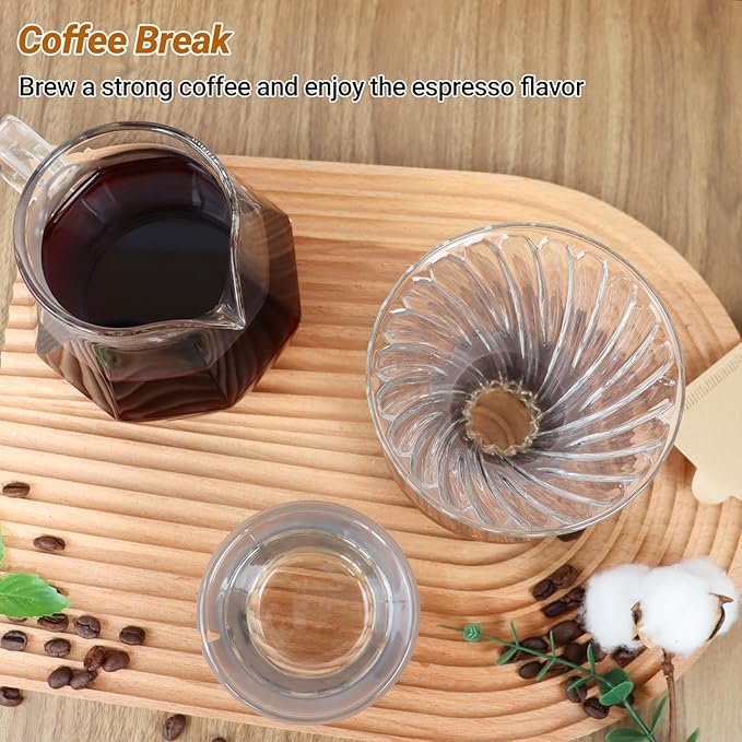 Coffee Pour Over 20.3oz 600ml High Borosilicate Glass Pour Over Coffee Maker Set Camping Travel with 100 Pcs V60 Cone Filter Paper Hand Brew Carafe Drip Suitable for Electric Ceramic Stove