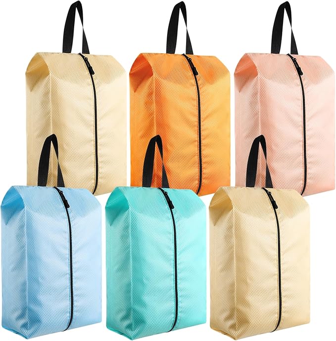6 Pcs Travel Shoe Bags with Zipper Nylon Portable Waterproof Suitcase Shoe Organizer Packing for Golf(S,Pastel)