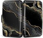 Credit Card Holder, Mini Aluminum Card Wallet RFID Blocking Slim Metal Hard Card Case for Women Men, Black Gold