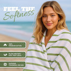 White Classic Cotton Pool Towels Oversized 30 x 60 Inches, Ultra Absorbent and Low Lint Striped Beach Towels for Adults, Stripes Design Luxury Extra Large Bath Towels, Green, 4 Pack