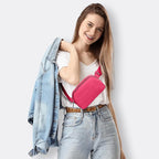 JSJ Mini Fanny Pack for Women & Men,Valentines Day Gifts for Girls Teens Kids Daughter Sister Her,Trendy Stuff Crossbody Bags Cute Everywhere Belt Bags.(Pink Glow)