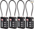 Brinks TSA Accepted Indicator Luggage Lock, Black - Resettable 3-Dial Combination, 2.5 inch Long Cable Shackle, New More Secure TSA008 Key, 4 Pack