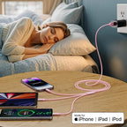 Multi Charging Cable 4ft 3Pack 3 in 1 Charger Cord, Multiple Rapid Nylon Braided Cable USB Charging Cable Multi Phone Charger Cord with Type C Micro Lightning USB Connectors for Cell Phones Pink