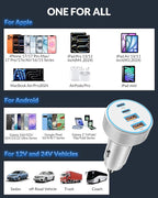iPhone 17 16 15 Car Charger Fast Charging, 90W 4-Port USB C Fast Car Charger Cigarette Lighter Adapter with 240W 3FT USB-C Cable for iPhone 17/17 Pro/Air/17 Pro Max/16/16 Pro/ 15/15 Pro Max/Plus, iPad