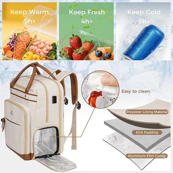 MATEIN Teacher Work Backpack with Lunch Compartment Detachable, 15.6 Inch Laptop Backpack with Organized Pocket, College Computer Backpacks Meal Prep Bag Gift for Women Nurse Commute Office