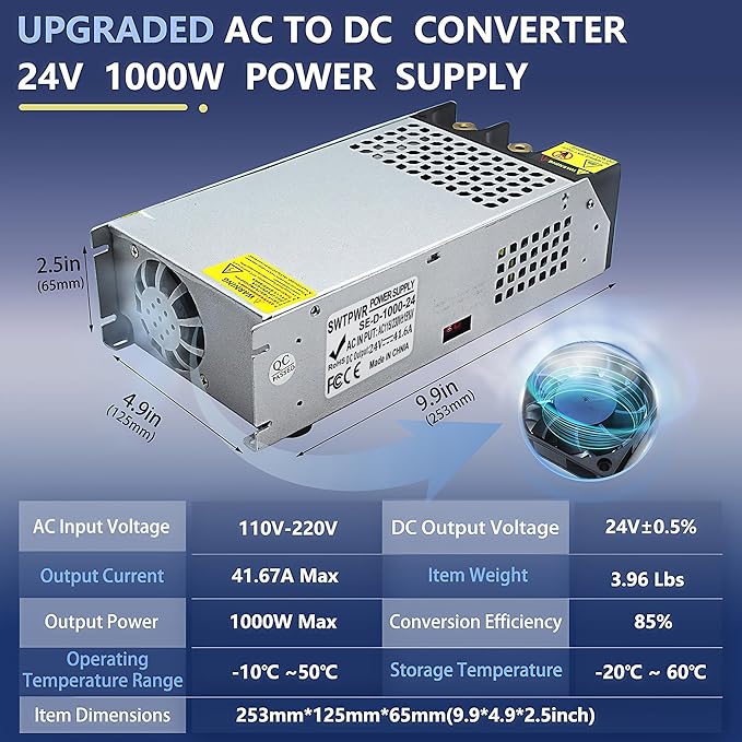 New Upgraded DIY SMPS 110V AC to DC 24V 42A 1000W Power Supply,24v Power Supply,110v to 24V Converter Voltage Transformer for Motor Pump CCTV 3D Printer Air Compressor Led (24V-42A-1000W, 24V)