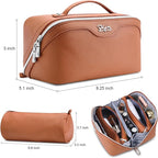 BOYATU Travel Makeup Bag Organizer Cosmetic Bag: 3 Pcs Set Make up Bags for Women with Handle - Waterproof Vegan Leather Toiletry Bags Travel Essentials Pouch with Compartments (C-02-Brown)