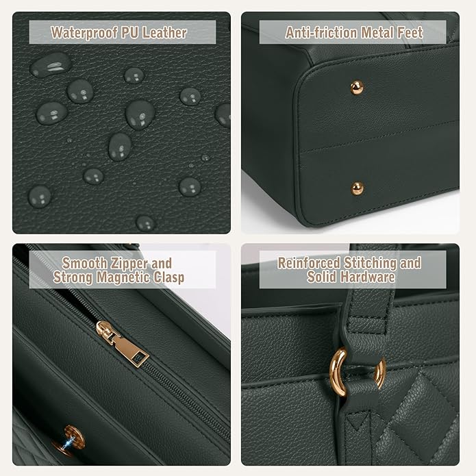 RAINSMORE Laptop Bag for Women 15.6 Inch Work Tote Bags Waterproof Leather Laptop Tote Professional Computer Briefcase