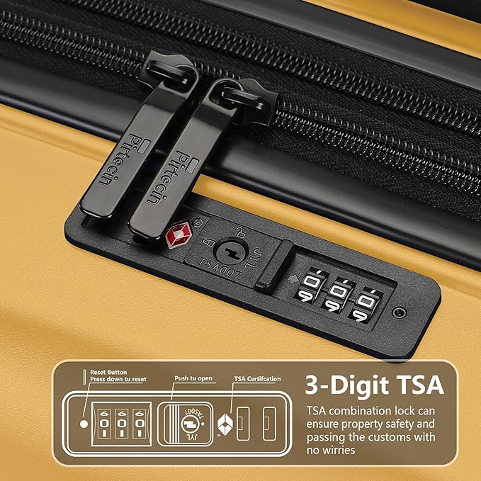 Luggage Sets 3 Piece, Lightweight Expandable PC Hardside Durable Suitcases with Spinner Wheels & TSA Lock, 20/24/28 Inch, Yellow
