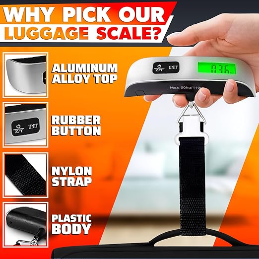 Luggage Weight Scale for Packages - Hanging Scales for Weighing Packages Portable Luggage Scale Travel Essentials 110lb/50kg - Small Suitcase Scale for Travel Accessories for Women & Men