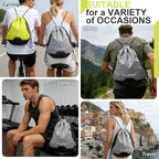 Waterproof Drawstring Backpack for Men/Women, Lightweight Sports Bag for Gym, Beach, Swim, Hiking, Running & Cycling, Anti-Stain with Quick-Access Mesh Pocket, Gray 14.2"×2.8"×17.7"