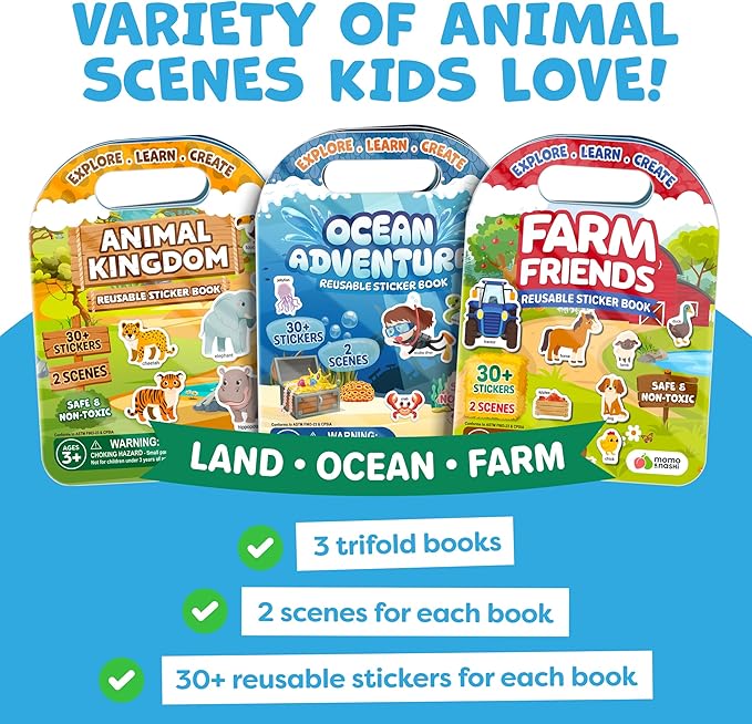 Reusable Sticker Books for Toddlers 1-3, Stickers for Toddlers 2-4 Years - Stickers for Kids Airplane Toys for Toddler 1-3, Toddler Travel Toys - Reusable Sticker Book Birthday Gifts for Boys Girls