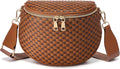 Trendy Woven Checkered Crossbody Bum Bag for Women，PU Leather Checkered Purse Fanny Packs Belt Bag (Woven Bum Bag - Brown Coffee)
