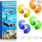 Waterproof Ear Plugs for Swimming Kids - 4 Pairs Reusable Silicone Swimming Ear Plugs for Children Ages 4-14, Keep Ear Water Out, Surfing, Bathing, Water Sports
