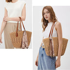 Trifabricy Beach Bags for Women, Summer Straw Bag, Woven Straw Beach Tote Bag Shoulder Handbags