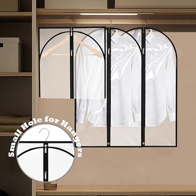 Garment Bags for Hanging Clothes, 45'' Suit Bag Cover for Storage and Travel, Dress Bags for Gowns Long (Clear)