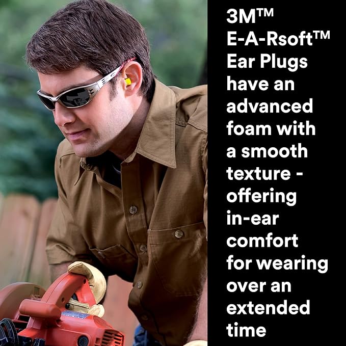 3M Ear Plugs, E-A-Rsoft Yellow Neons 315-1251, 200 Pair of Disposable Earplugs, Pairs Individually Wrapped, Slightly Longer, Uncorded, 33 NRR, Tapered Cylinder Shape, Slow Recovery Foam