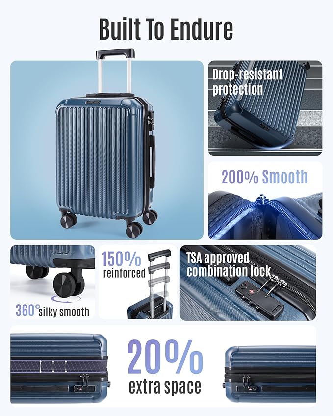 LIGHT FLIGHT Carry On Luggage 22x14x9 Airline Approved, Durable Hard Shell Carry On Suitcases with Wheels, Expandable Hardside Lightweight Travel Luggage with TSA Lock, Lilac