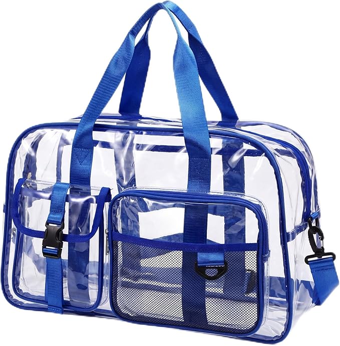 Abbylike Clear Bag Large Heavy Duty Tote for Stadium Events 20" Duffle Transparent Gym Bag for Sport Event Travel Makeup Work