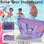 Fammart Mesh Beach Bag, Large Beach Tote with Zipper Pocket, Toys Pool Bag for Family Travel Vacation Cruise Essentials
