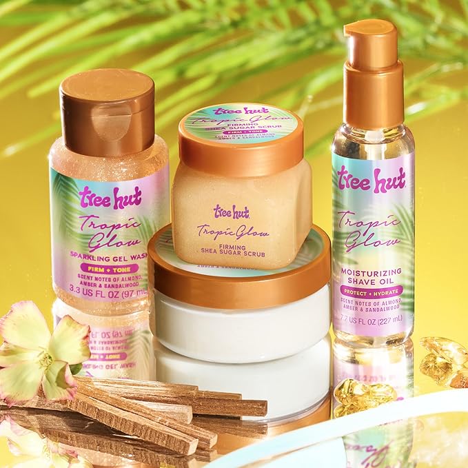 Tree Hut Mini Set Tropic Glow Everything Shower Gift Set for Women, Exfoliating Body Scrub, Body Wash & Body Butter, Travel Size Skin Care Set, Hydrating & Moisturizing Self-Care Gift for Smooth Skin
