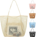 Fammart Mesh Beach Bag, Large Beach Tote with Zipper Pocket, Toys Pool Bag for Family Travel Vacation Cruise Essentials