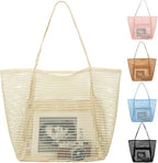 Fammart Mesh Beach Bag, Large Beach Tote with Zipper Pocket, Toys Pool Bag for Family Travel Vacation Cruise Essentials