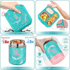 wiwens Bento Lunch Box for Kids with 12oz Soup Thermo Leak-Proof Lunch Food Container with 5 Compartment Thermo Hot Food Jar and Insulated Lunch Bag for Kid Toddler Girls Boys to School