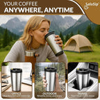 4-in-1 Portable Manual Pour Over Coffee Maker with Grinder – Travel & Camping Pour Over Set – All-in-One Portable Coffee Brewer Kit with Stainless Steel Kettle, Thermal Mug & Dripper