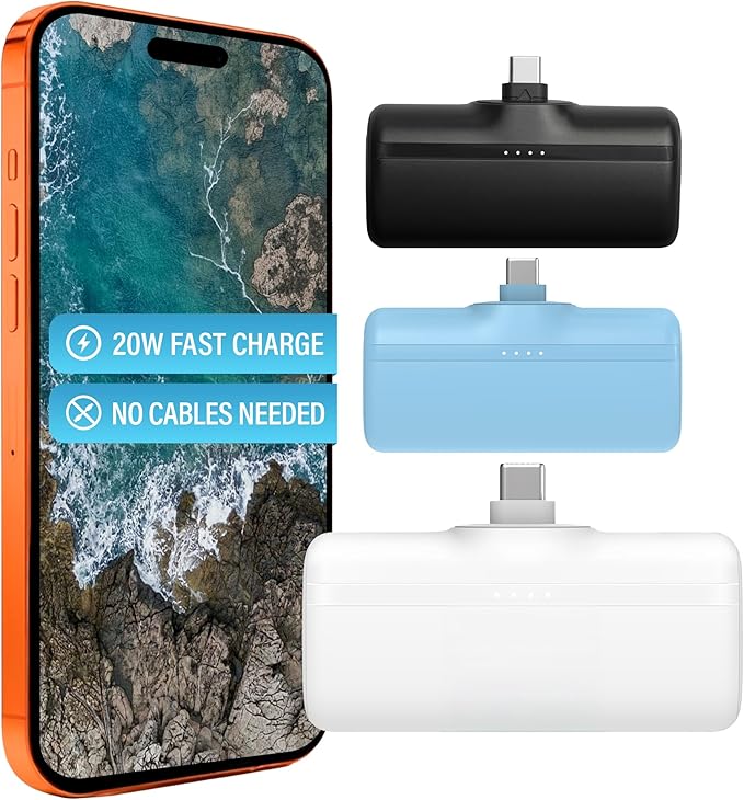 Nimble Bump 5K 20W Fast Charging Portable Charger with Foldable Built-in USBC Connector, Mini Travel Power Bank Battery Pack Compatible with iPhone, Samsung Galaxy, iPad, & USB-C Devices - White