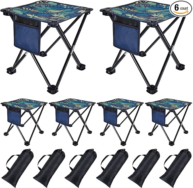 6 Pack Camping Stool, 13 inch Portable Folding Stool with Carry Bag Collapsible Camping Chair 400 Lbs Compact Stool Seat for Camping Fishing Hiking Gardening Walking Travelling Outdoor Activities