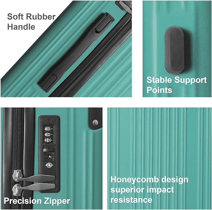 3-Piece Luggage Set 3 (20"/24"/28"), Hardside Suitcases with 8 Spinner Wheels, Scratch-Resistant ABS Shell, set2, set3 Travel Suitcase, TSA Lock (Ribbed Surface, Fresh Green)