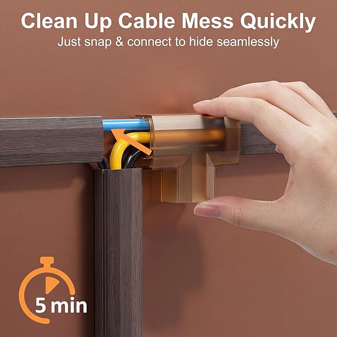 Yecaye TV Cord Hider, 125in Cord Cover, Large Cable Hider, Wire Covers for 4 Cords, Cable Raceway Wire Hider, Wire Hiders for TV on Wall, Cable Cover Cord Concealer, W1.18in H0.6in, Darkwood