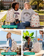BAGSMART Womens Backpack Small Travel Laptop Backpack for Women, Quilted College Laptop Bookbag, Work Back Pack for Women, Cute Computer Water-Resistant Casual Daypack,Cherry Print