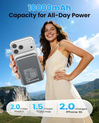 Magnetic Portable Charger, Power Bank Fast Charging 22.5W 10000mAh, Portable Charger with Built in Cable, for Magsafe Battery Pack Compatible with iPhone 17/16/15/14/13/12 Pro/Pro Max, Samsung Grey