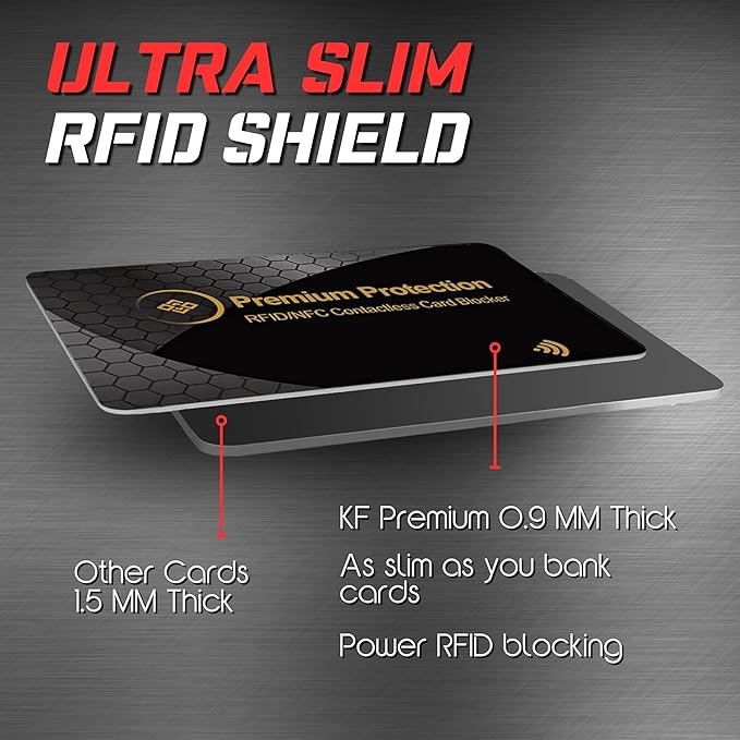 KF-Premium RFID Blocking Card (2 Pack) - Ultra Thin Debit & Credit Card Protector for Travel & Passport - Anti Theft & Fraud Contactless NFC Blocker - Wallet Defender for Men & Women - Gold