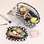 SOIDRAM 2 Pieces Black Makeup Bag Large Checkered Cosmetic Bag Capacity Canvas Mix Travel Toiletry Bag Organizer Cute Makeup Brushes Aesthetic Accessories Storage Bag for Women, Checkered Mix Black