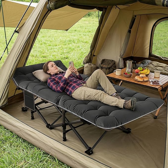 ABORON Camping Cot for Adult 28" Extra Wide, 2PK Heavy-Duty 1200D Oxford Cot for Sleeping, Portable Folding Camp Bed with Mat & Carry Bag